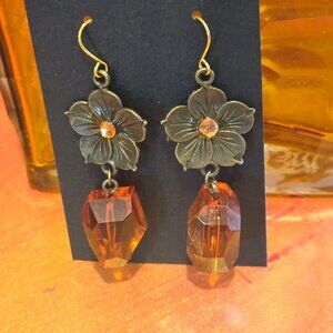 Handmade Amber Drop Earrings | Vintage Floral Dangle Jewelry | Fall Boho Style